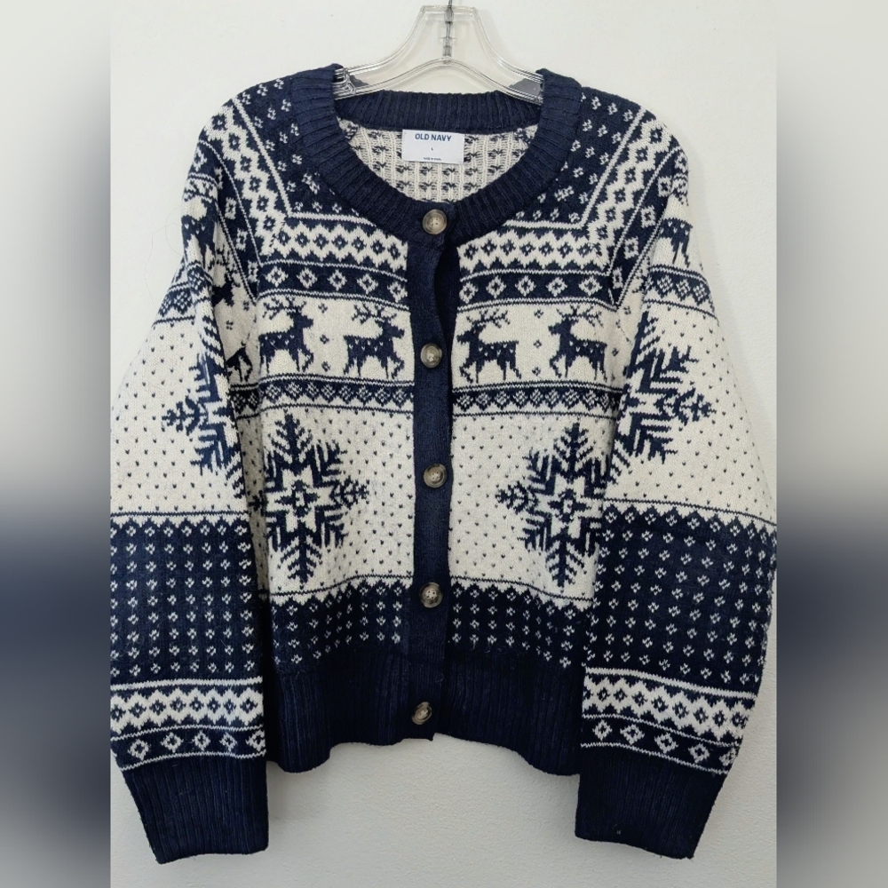 Old Navy Fair Isle Reindeer Cardigan Sweater L